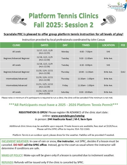 Fall 2025 Session 2 Platform Tennis Clinics