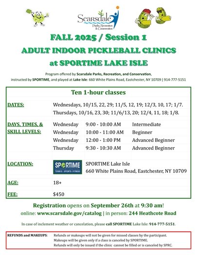 Fall 2025 Adult Indoor Pickleball Clinics